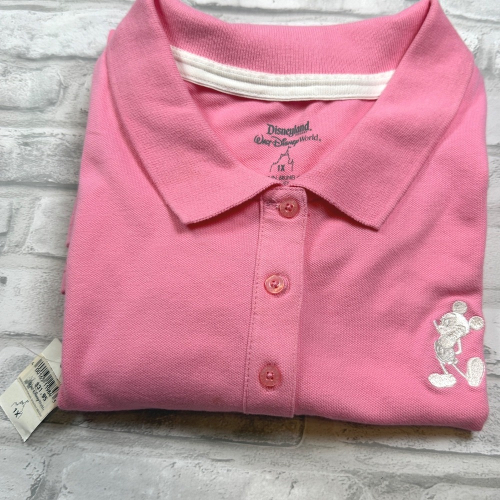 Disney Polo Shirt Womens 1X Pink Mickey Mouse Short Sleeve Disney Parks NWT